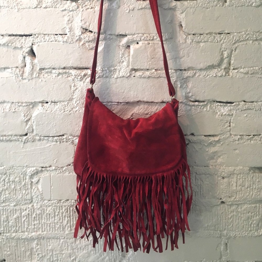 Red leather cross body purse